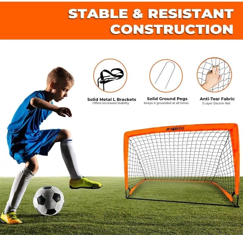 Vista 4 de Portable Soccer Goals Set of 2 & with Accessories Durable, Easy-to-Set-Up Kids Soccer Nets for Backyard & Outdoor Play Ideal Gift for Young