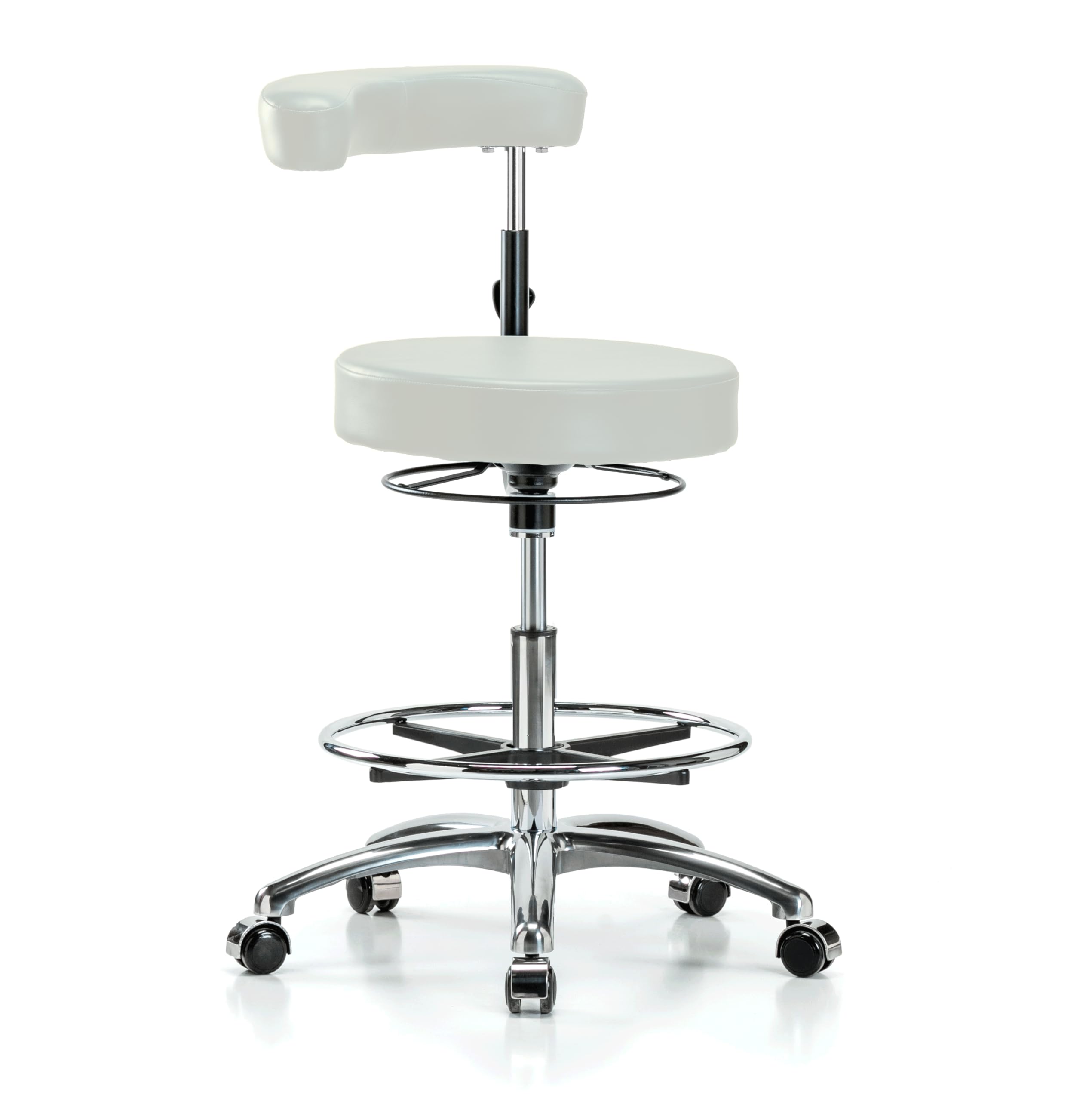 Perch Chrome Dental Stool with Foot Ring, Casters, 20.5-28", Off-White