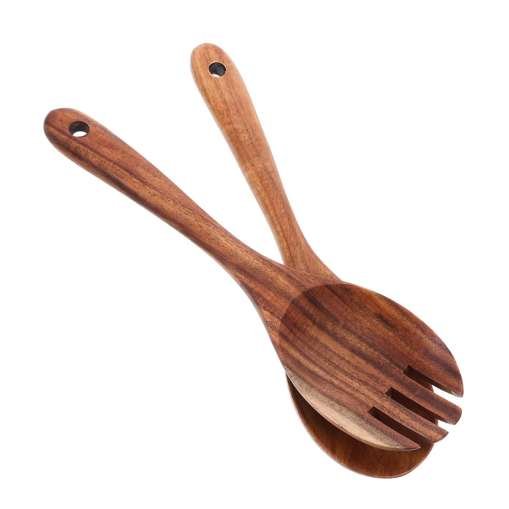GRIRIW Sturdy Wooden Salad Mixing Utensils Fork Spoon Set Long Handle Multifunctional Design for Kitchen Dining