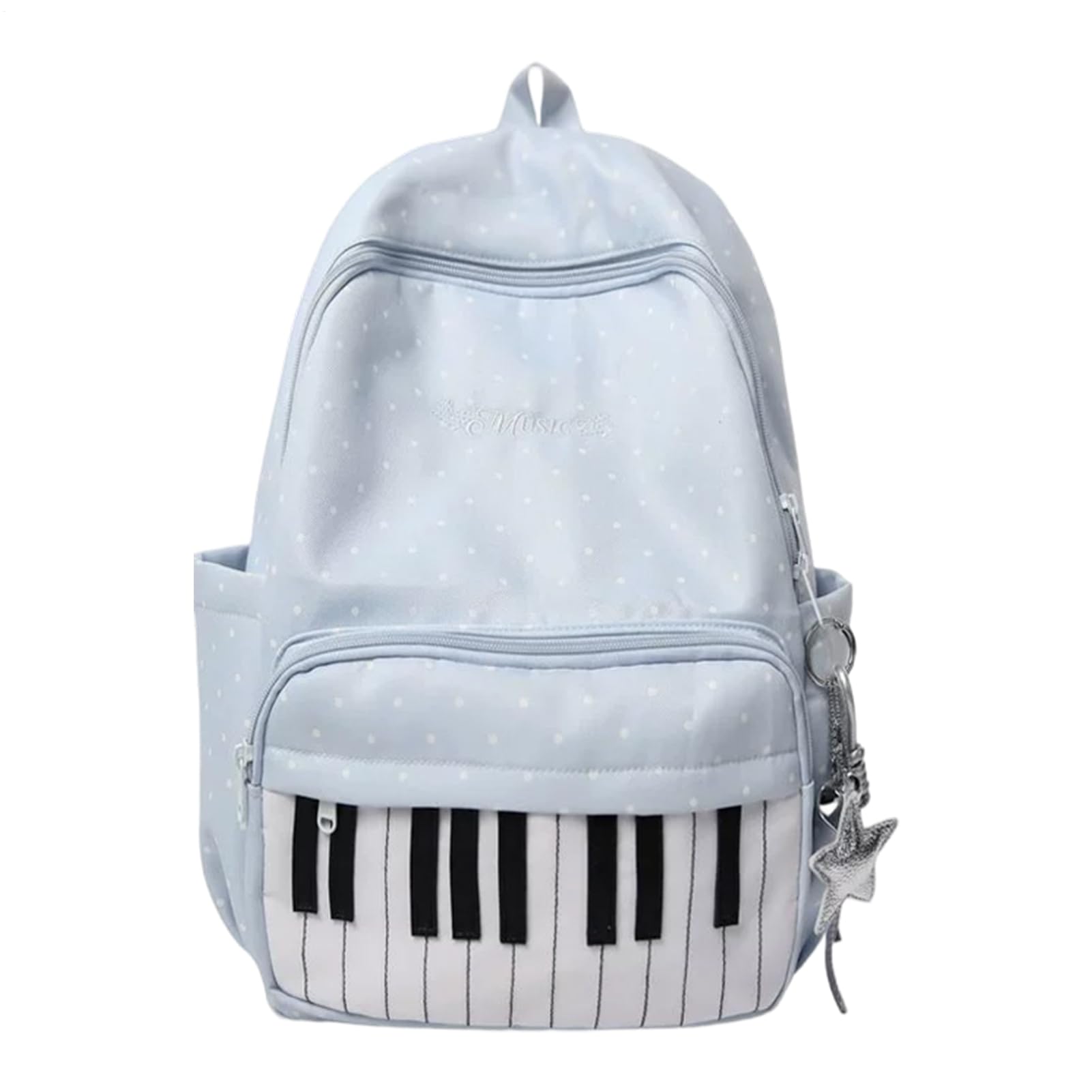 Mochila de gran capacidad con estampado de piano y multibolsillos 8