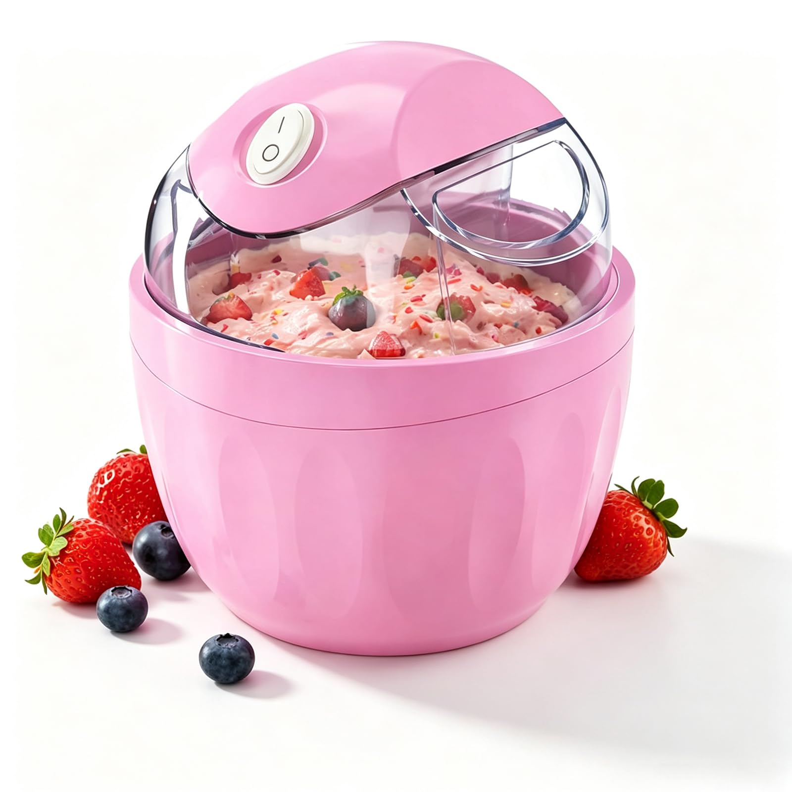 Mini Heladera Doméstica Pequeña, Máquina Eléctrica De Gelato Y Sorbete De 500 Ml (17 Oz), Prepara De 3 A 4 Porciones, Solo 15 Minutos, Control De Un Solo Toque, Mini Heladera Casera Con Pink