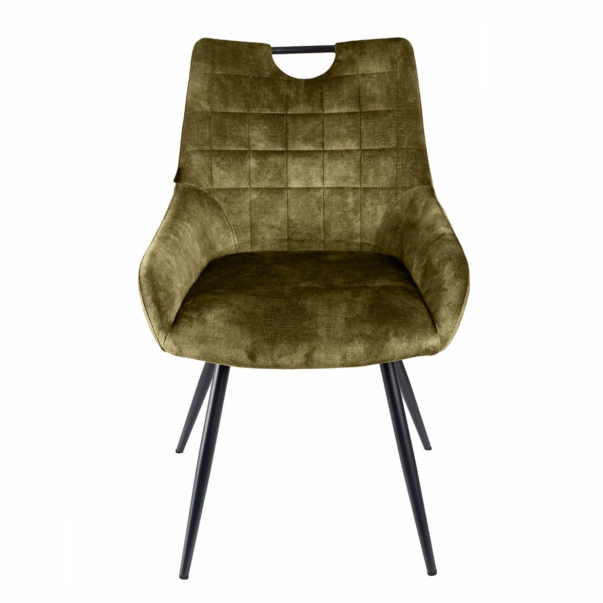 Meubletmoi Lot de 2 chaises de Repas capitonnées en Velours Vert Kaki avec poignée et Pieds en métal Noir – Chic et Contemporain – Brandy 2