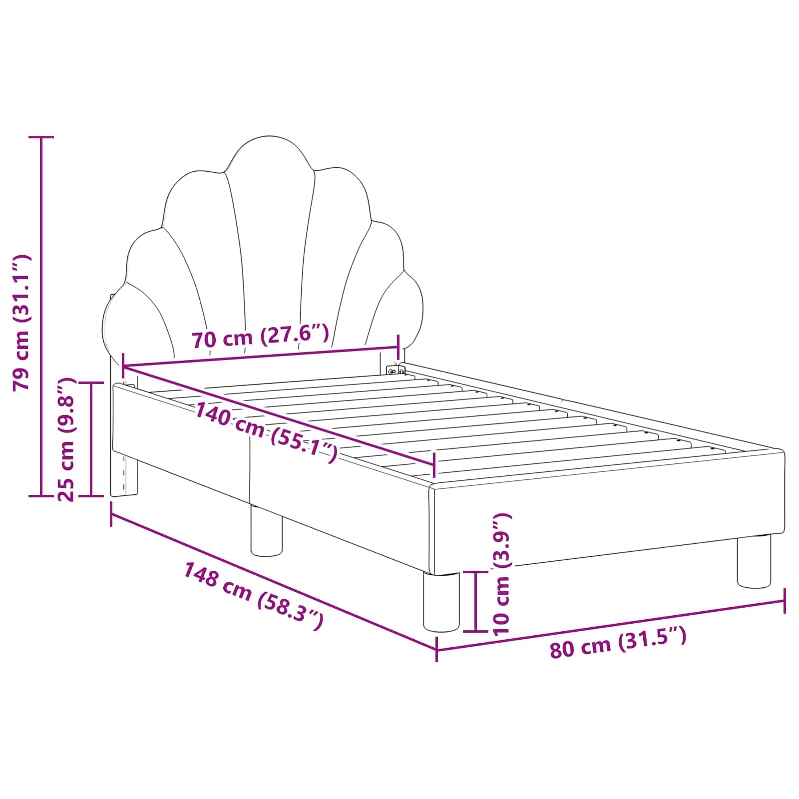 Kinderbettgestell mit Kopfteil Dunkelgrau Samt 70 x 140 cm, Holzwerkstoffrahmen mit Lattenrost, stabiles Polsterbett für Kinderzimmer, einfach zu montieren, modernes Design für Schlafzimmer