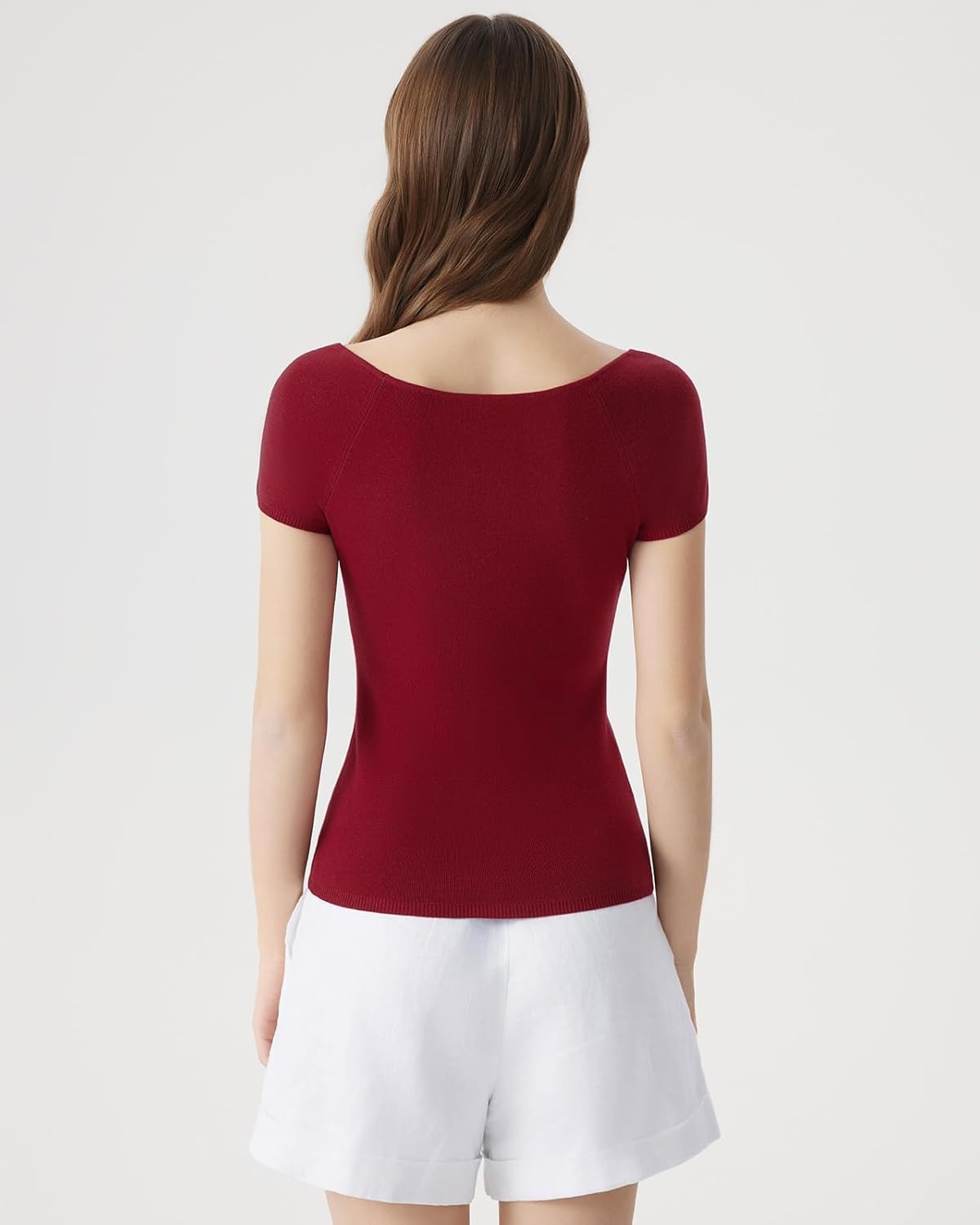 SUUKSESS Women Silk Cashmere Blend Wide V Neck Short Sleeve Sweater Casual Essential Top Shirts - Image 2