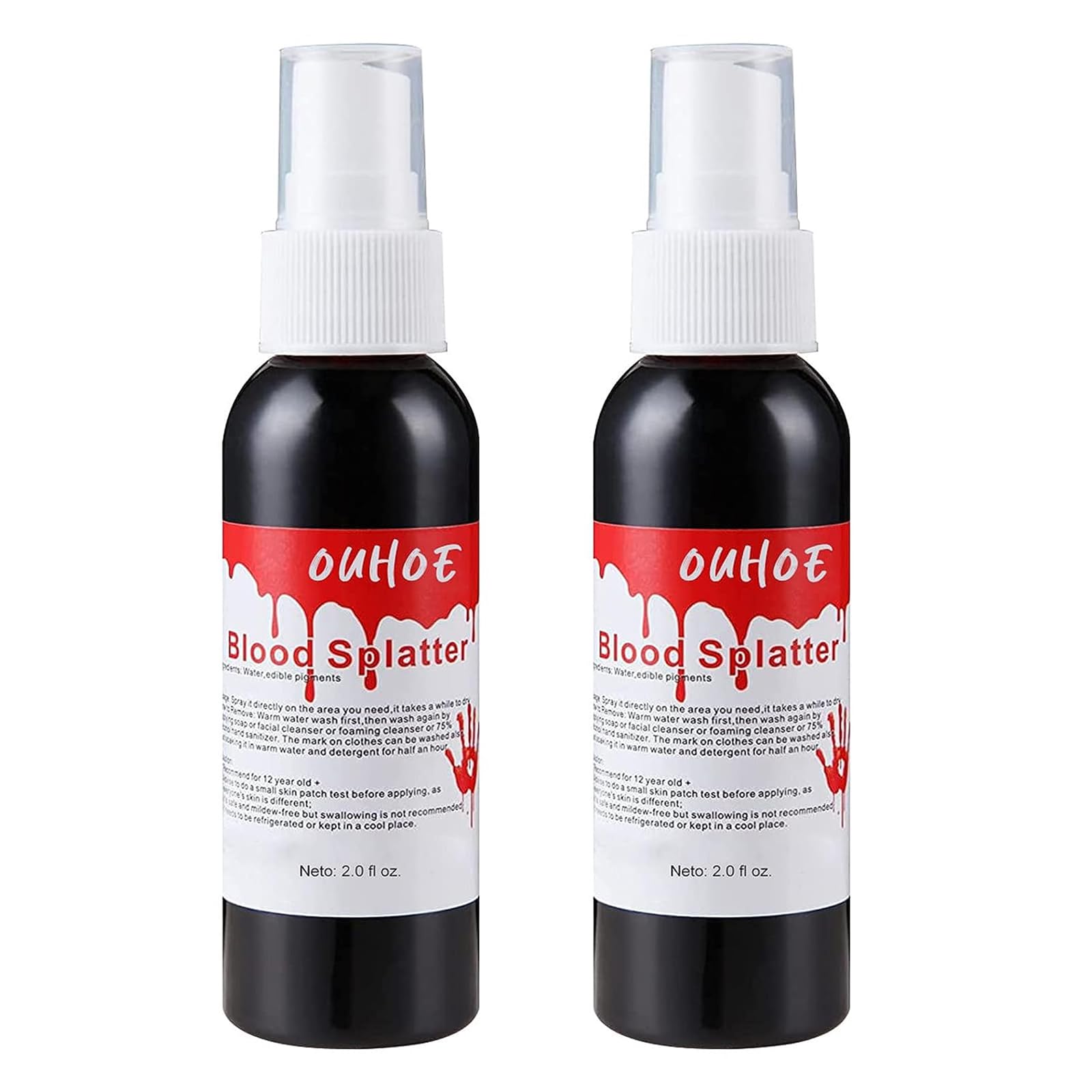 Fake Blood Spray, Halloween Fake Blood Eye Blood Drops, Blood Splatter Fake Blood Washable, Fake Blood for Clothes and Zombie Monster Vampire Clown Costume Cosplay Makeup, 2PCS
