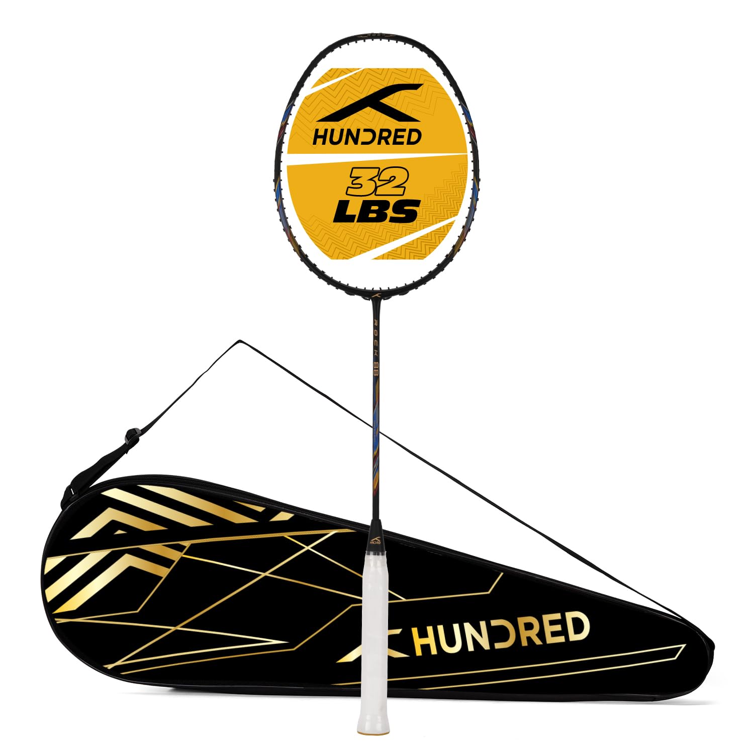 Hundred Rock 88 Badminton Racket with Full Racket Cover | for Intermediate Players | 82 Grams | Maximum String Tension - 32lbs