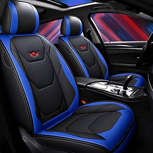 Jojohon. Fundas de asiento de automóvil, de piel sintética de lujo, 5 asientos, ajuste universal., Negro, azul Jojohon. Fundas de asiento de automóvil, de piel sintética de lujo, 5 asientos, ajuste universal., Negro, azul