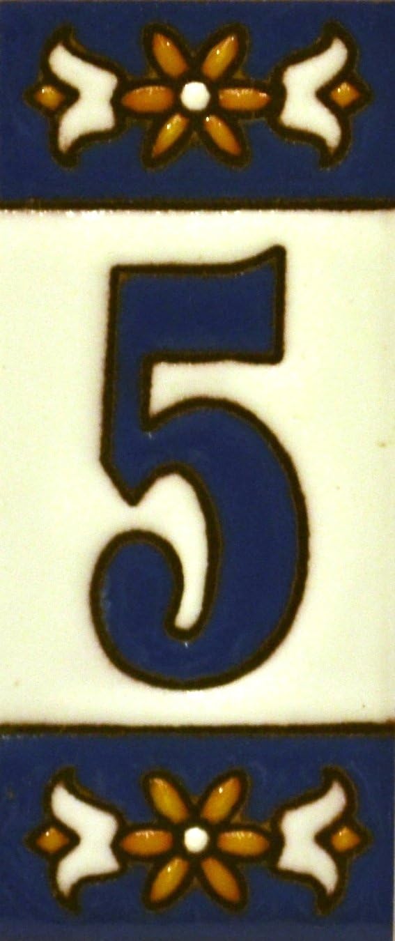 House numbers. Handpainted polichrome ceramic tiles. letters and numbers handpainted using dry rope technique perfect to create signs,addresses and names. Design AZUL MINI 2,87"X1,18" (NUMBER 8) image 5