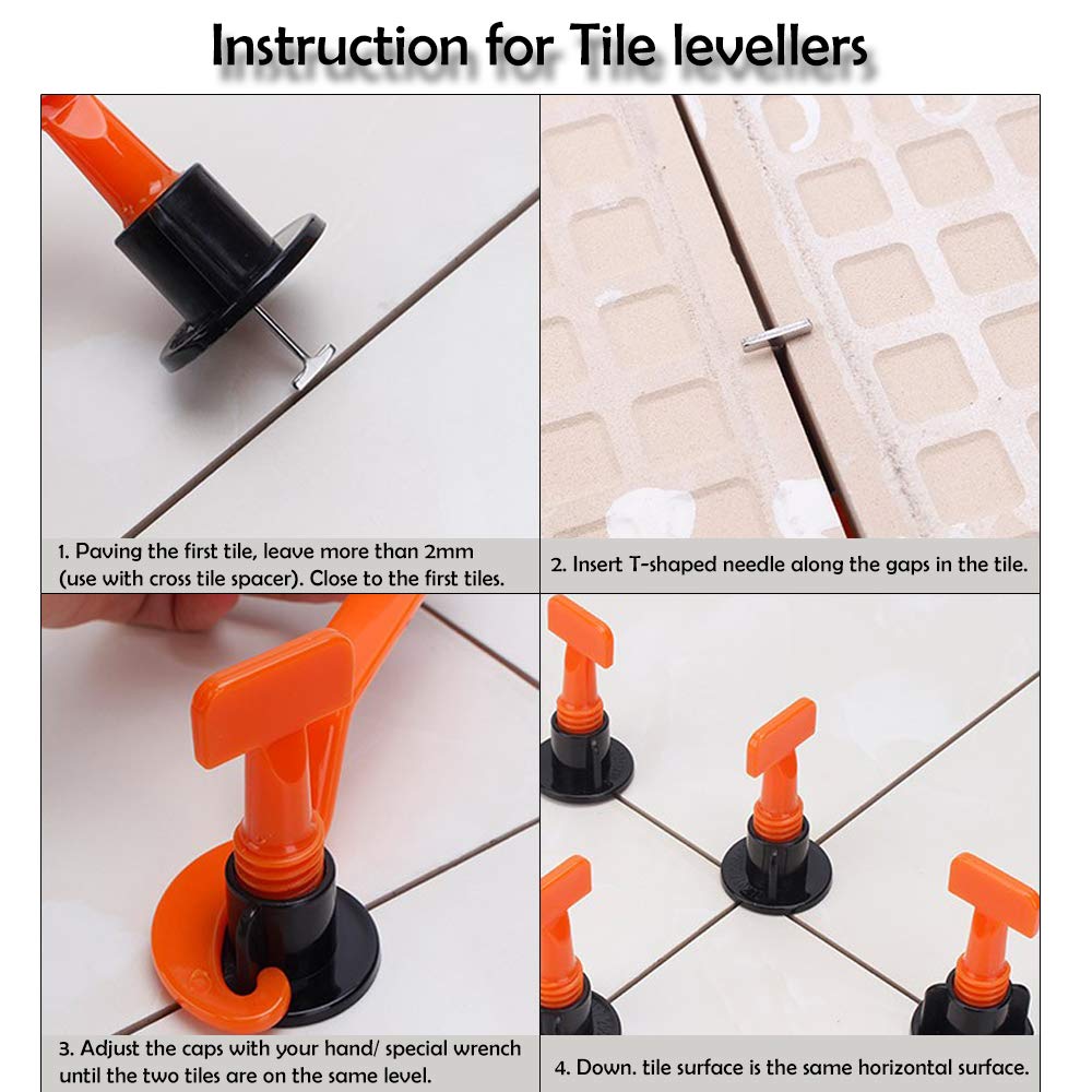 60 piezas de ajuste de nivelador de azulejos, kit de sistema de nivelación de azulejos reutilizable con 100 piezas espaciadores de azulejos para herramientas de construcción de pared
