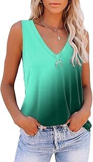 Sponsored Ad - ETCYY NEW Tank Tops for Women, Cute Sleeveless V Neck Workout Tops Printed Running Casual Athletic T Shirts