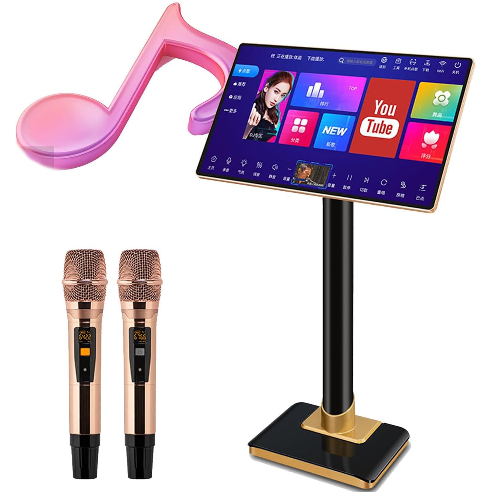 Neue chinesische Karaoke-Anlage, 19-Zoll-/21,5-Zoll-Touchscreen, kabelloses Mikrofon mit Halleffekt, Touchscreen-Steuerung per Smartphone-App, Cloud-Download von Songs,21.5inch-8TB