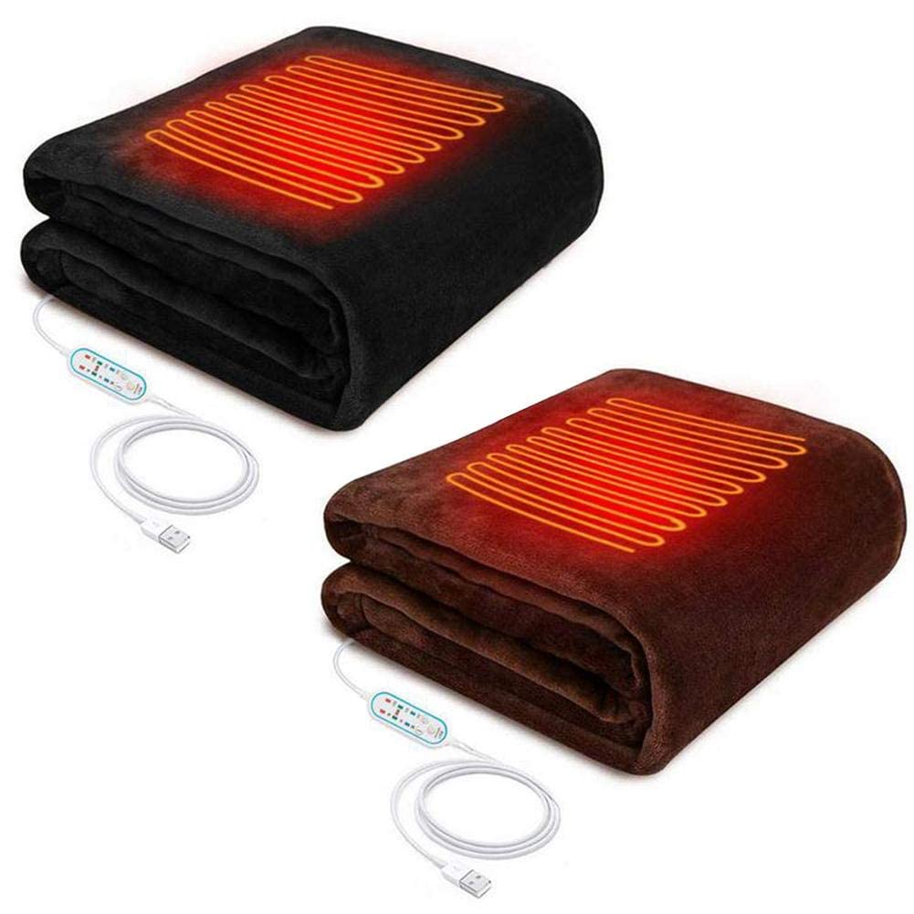 Manta eléctrica de Franela con calefacción por USB, temporizada, Lavable, Suave, Color Negro