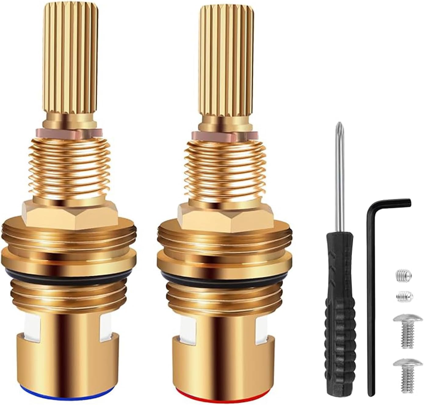 Brass 1-001 & 1-002 Ceramic Valve Faucet Cartridge Set - Lead-Free Replacement for Brass Hot/Cold Widespread Cartridges, 2-5/8" Height, Easy 5-Min Install (Fits Models: 365/850c/9483/9484/9486)