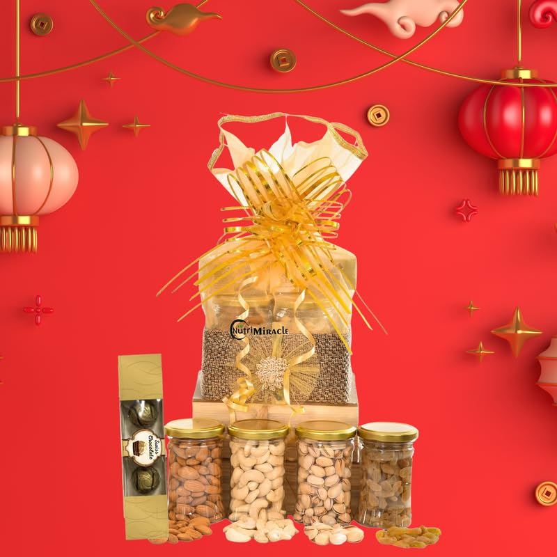 Image of NUTRI MIRACLE Christmas & New Year Dry Fruits Gift Hamper | Festive Box for Friends, Family & Office Staff | Celebration Gift Pack
