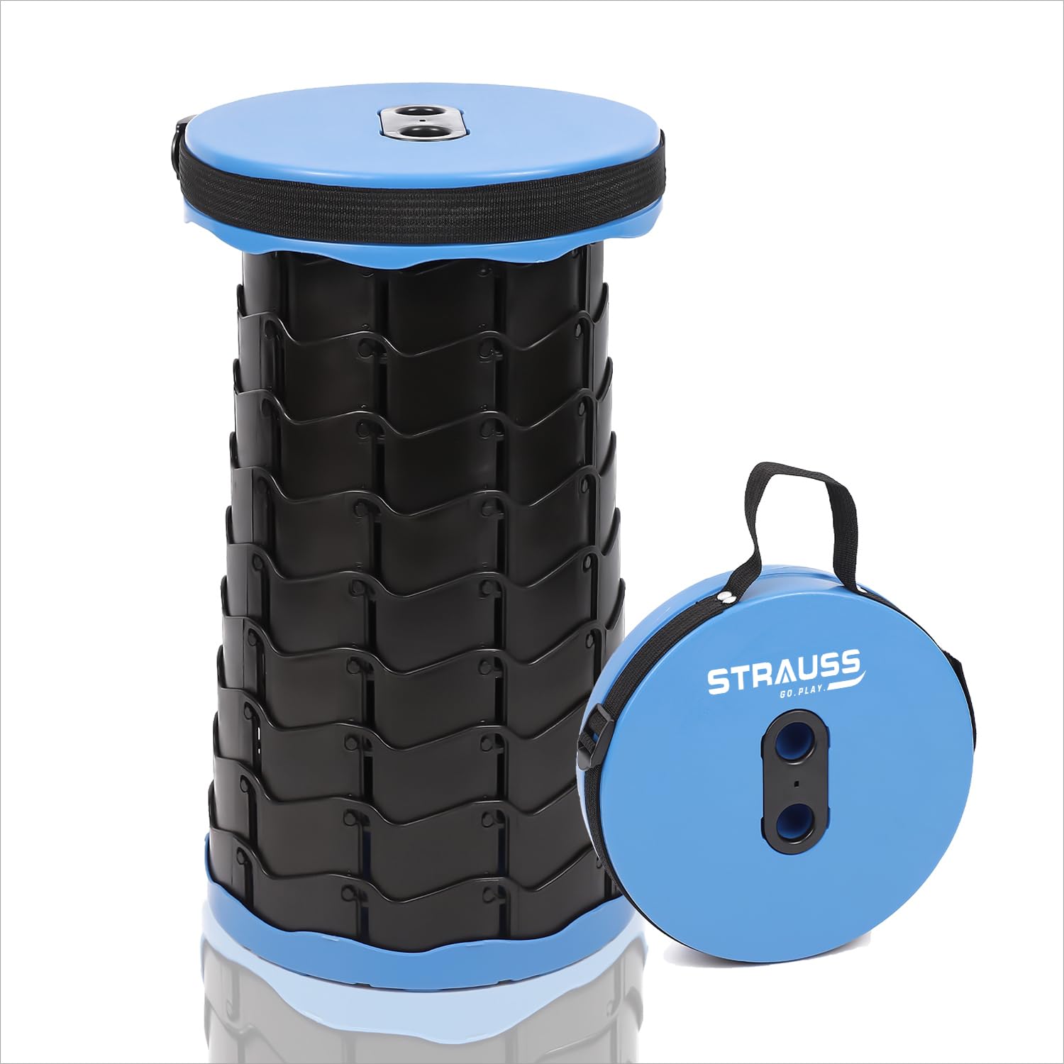 STRAUSS Collapsible Folding Chair | Retractable and Portable Plastic Stool | Ideal For Outdoor Fishing, Camping, Hiking, Travel, BBQ | Adjustable Telescoping Foldable Camping Stool for Adults, (Black) (B0CP3MPZ2Z) Amazon Price History, Amazon Price Tracker