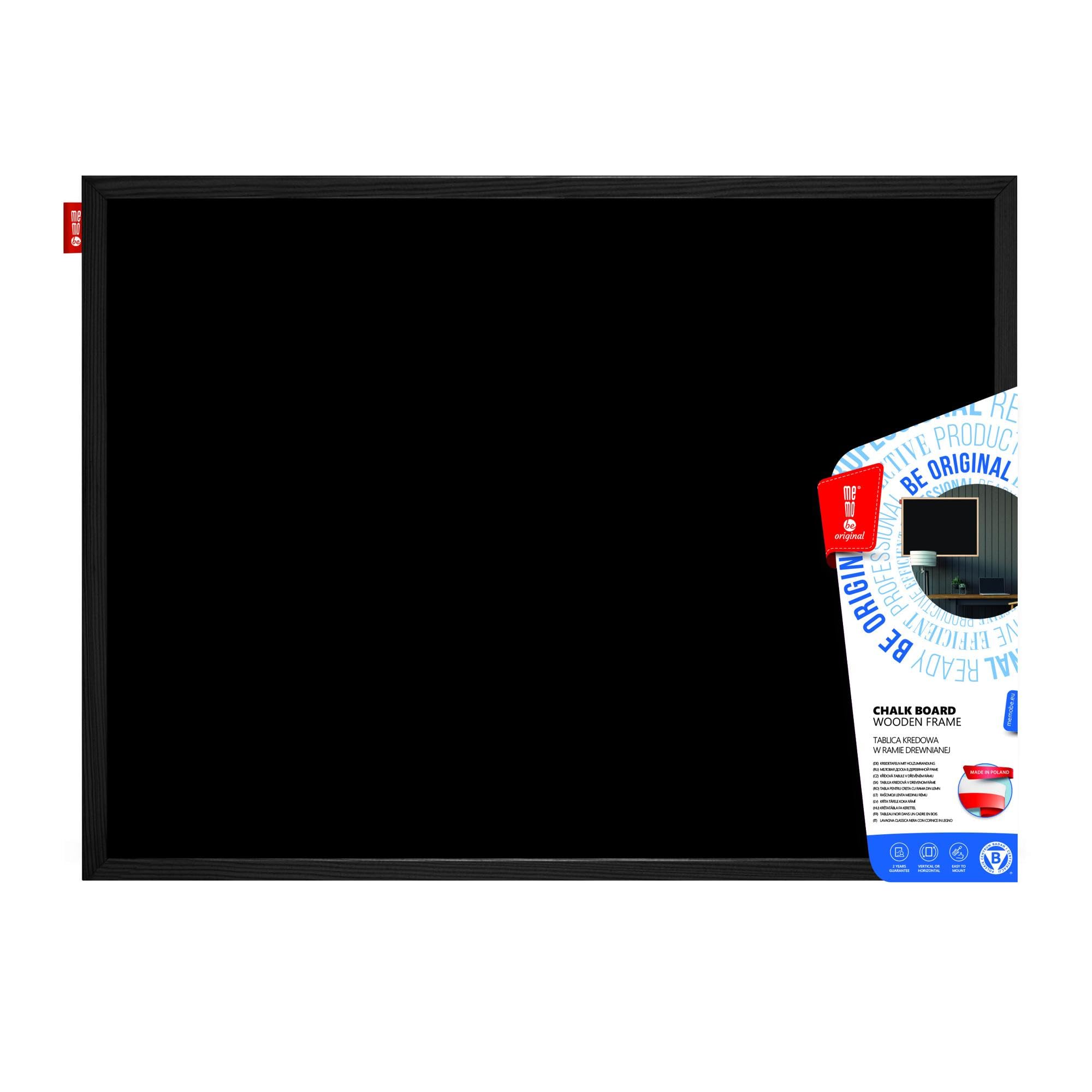Memobe - Lavagna in legno nero – con cornice in legno nero – Lavagna da appendere – Lavagna per casa, cucina, ufficio, scuola – Agenda da parete, agenda settimanale – Lavagna – 120 x 90 cm
