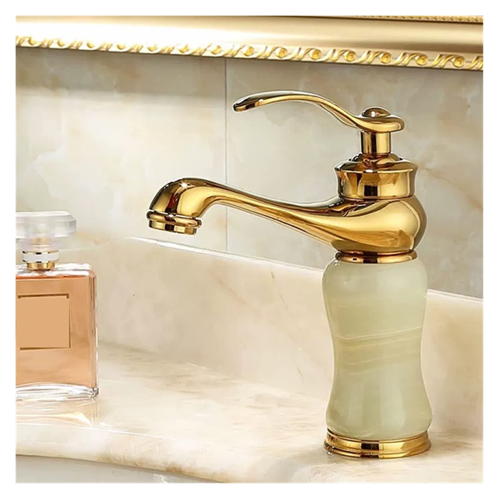 Bathroom Faucet Brass and Jade Faucet Bathroom Basin Faucet Sink Mixer Tap Gold Sink Faucet Bath Basin Sink Faucet Easy to Install(Giallo)