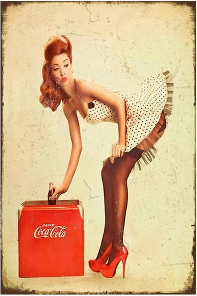 Coke Tin Sign Metal Poster Vintage Wall Decor, Drink Coca Cola Hot Girl, for Pub Restaurants Cafe Club Plaque Man Cave Wall 8x12 Inch
