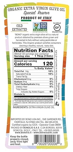 Miniatura 2 de BONO Aceite de oliva virgen extra orgánico 100% italiano, paquete de 3