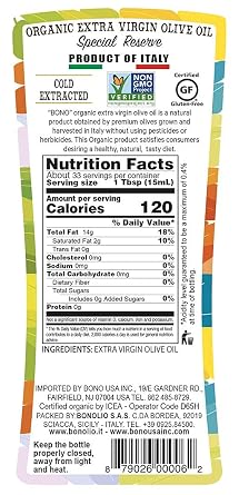 BONO 100% Italian Organic Extra Virgin Olive Oil, 3 pack