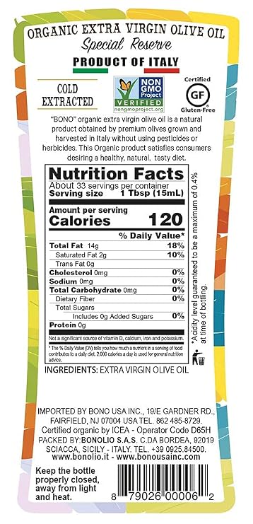 BONO 100% Italian Organic Extra Virgin Olive Oil, 3 pack
