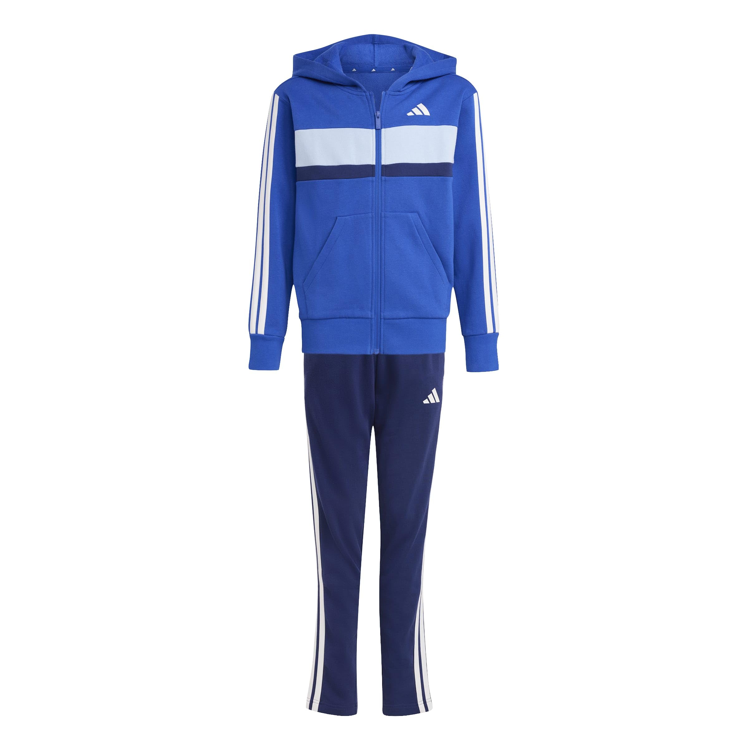 adidas Unisex Kids Seasonal Essentials Tiberio 3 Stripes Fleece Track Suit, team royal blue/white/glow blue, 7-8 Years