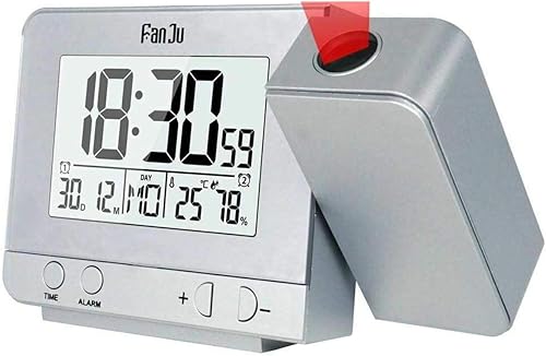 MACHSWON Reloj despertador de proyección en techo, reloj digital LED para dormitorio, cargador USB, atenuador, proyector de 180°, 12/24H,