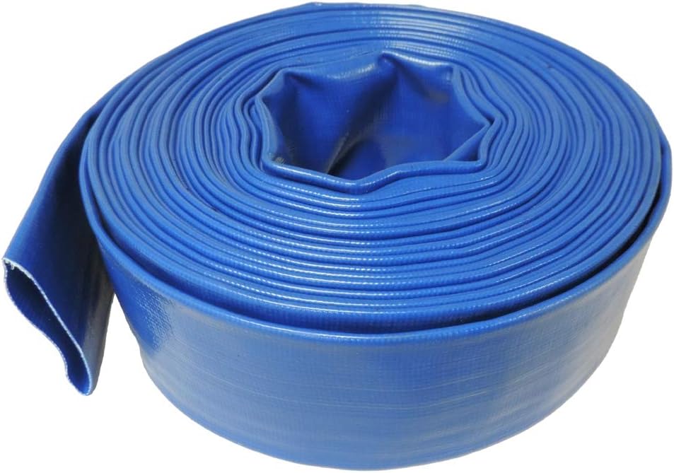 8" x 50' Heavy Duty 4 Bar Blue Lay Flat Discharge and Backwash Hose