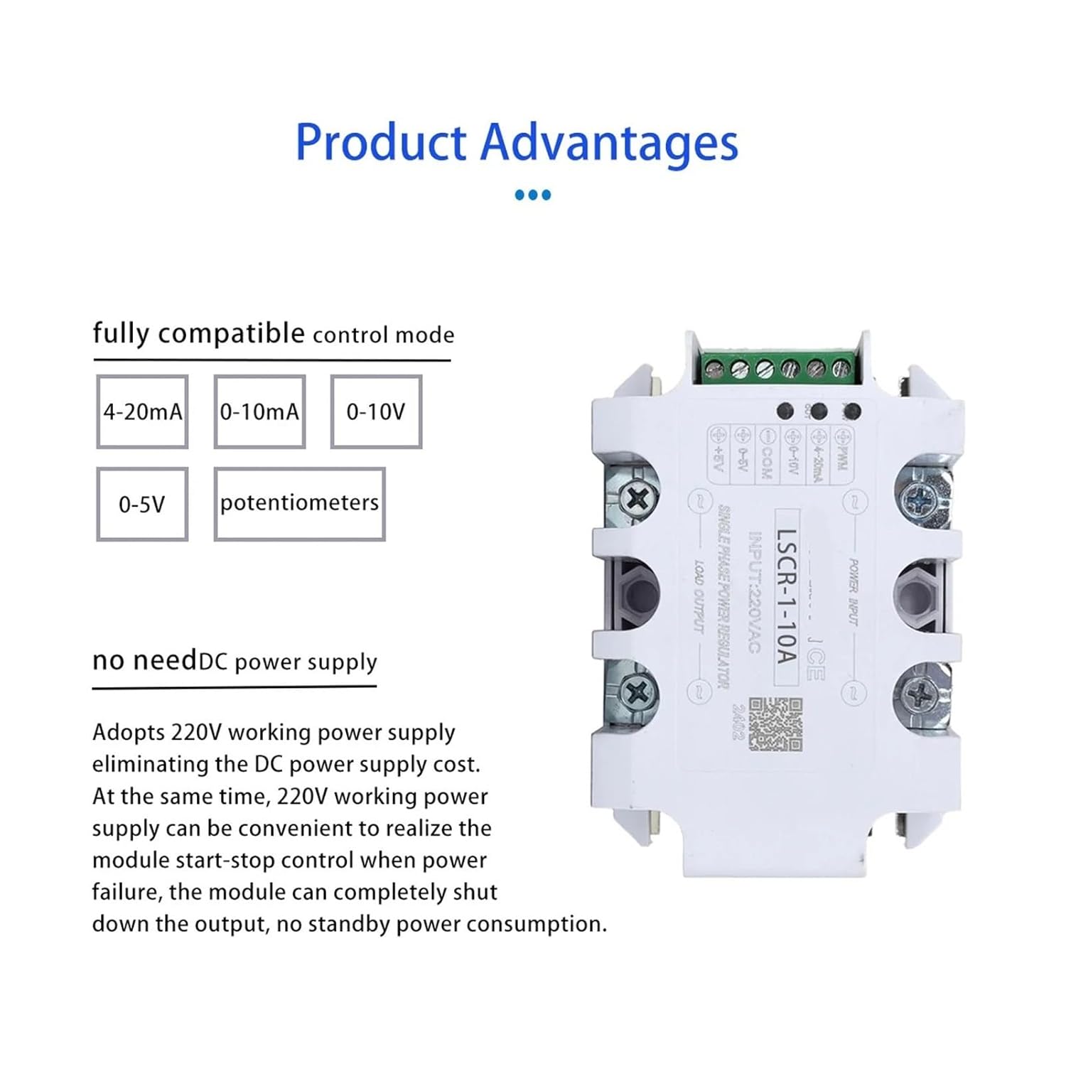 Single-Phase Three-Phase AC Solid-State Voltage Regulator 10A-200A Power Regulation Thermostat 4-20MA Potentiometer Control(LSCR-1 120A 220V)