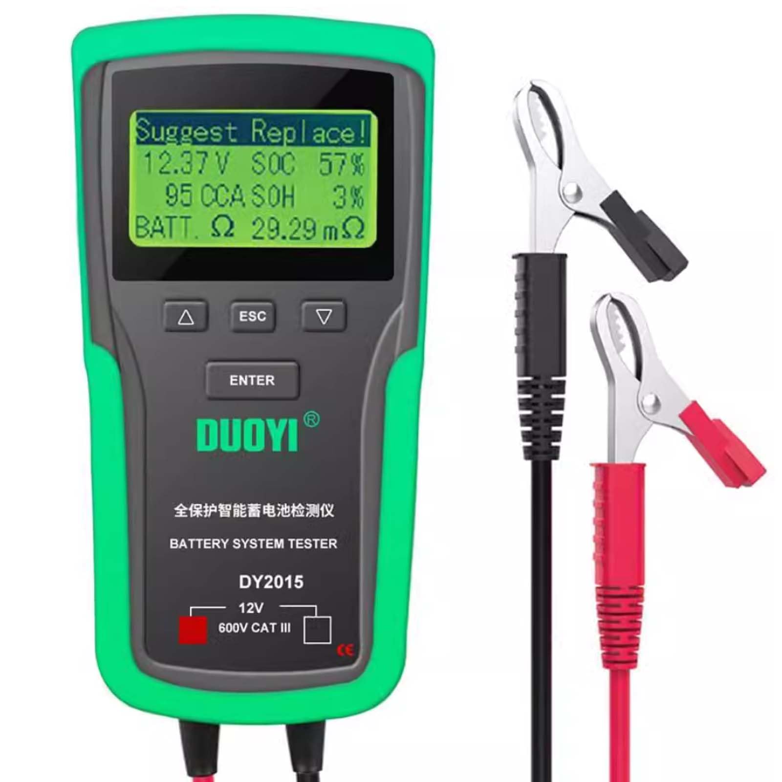 Probador de Carga de Batería para Automóvil de 12V/24V, Probador de Carga de 100-1700CCA, Probador de Alternador Automotriz, Analizador de Batería Digital (12V)
