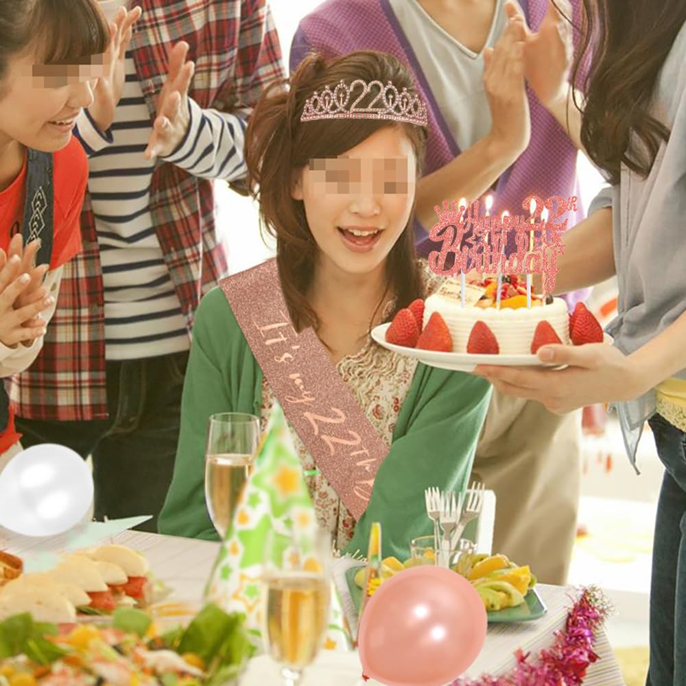 Fascia per il 26° compleanno con corona da principessa e regina tiara con strass per torta topper per torta numero 26 palloncini a elio oro rosa