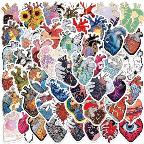 52Pcs Anatomical Heart Artistic Stickers- Vinyl Waterproof Human Organs Anatomy Aesthetic Heart...