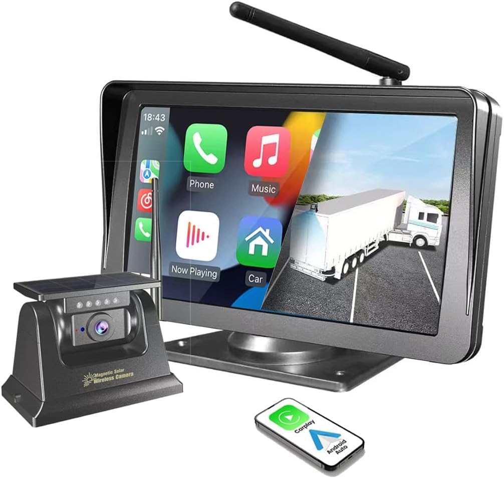Câmera de ré de backup sem fio com Bluetooth, rádio estéreo de 7 polegadas, Android Auto,