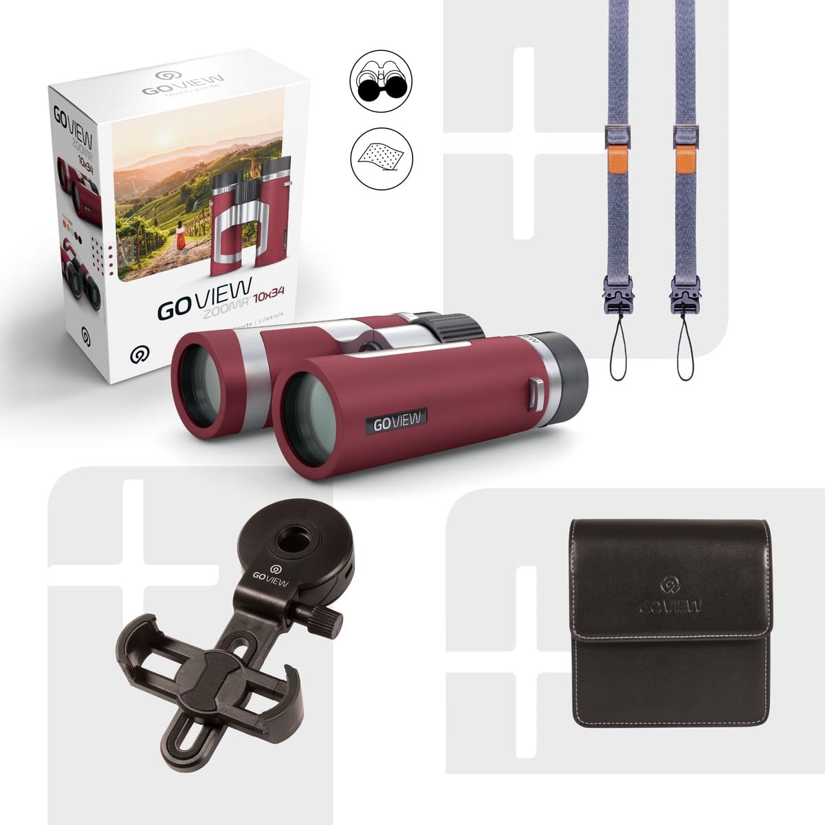 GoView ZOOMR 10x34 Compact and Portable Binoculars (10x Magnesium Case, Includes Smartphone Adapter and Accessories) Ruby Red - Image 4