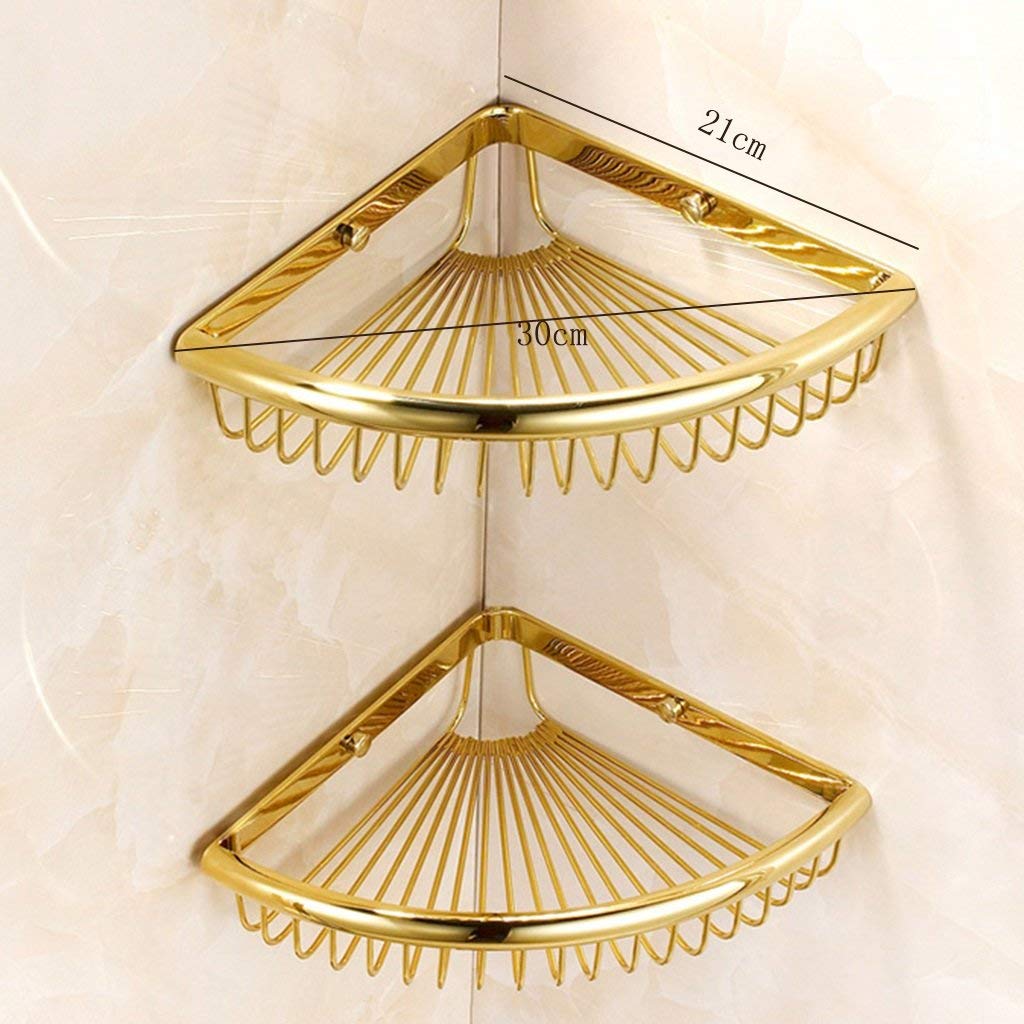 Estantes de baño exquisitos Bastidores de baño, Esquina de Ducha Trípode de baño antioxidante Baño de Cobre Completo Cesta Triangular Estante de baño Oro 2 Capas 30 x 21 cm Baño