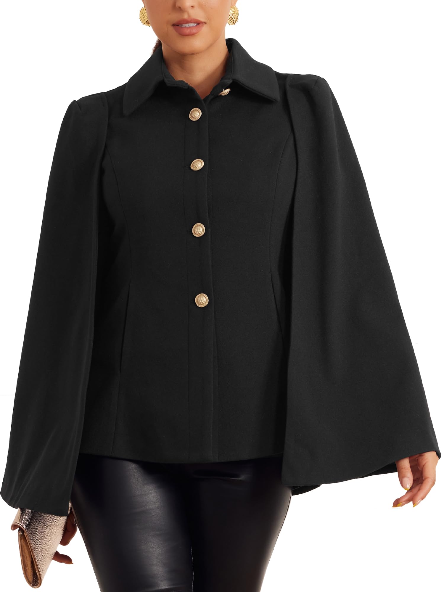 Allegra K Women's Cape Blazer Split Sleeve Button Front Casual Workwear Cape Coat Shawl Jackets