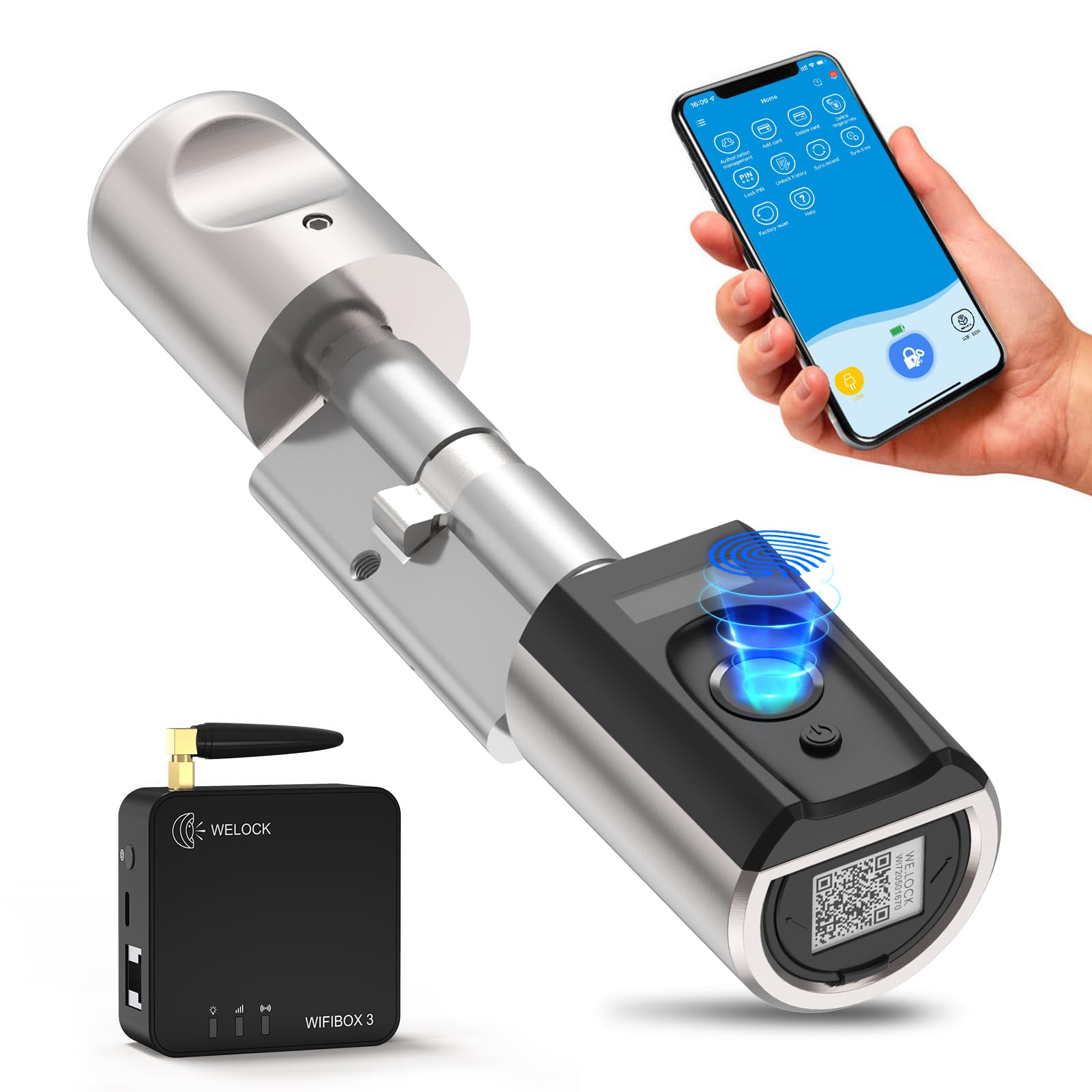 RUILON Touch41 Serrure Empreinte Digitale avec 1 WIFIBOX 3 Cartes RFID | 40x30 Serrure connectée biometrique, IP65, Commande à distance, Intelligente, Portes 50-100 mm, Chambre Maison Bureau