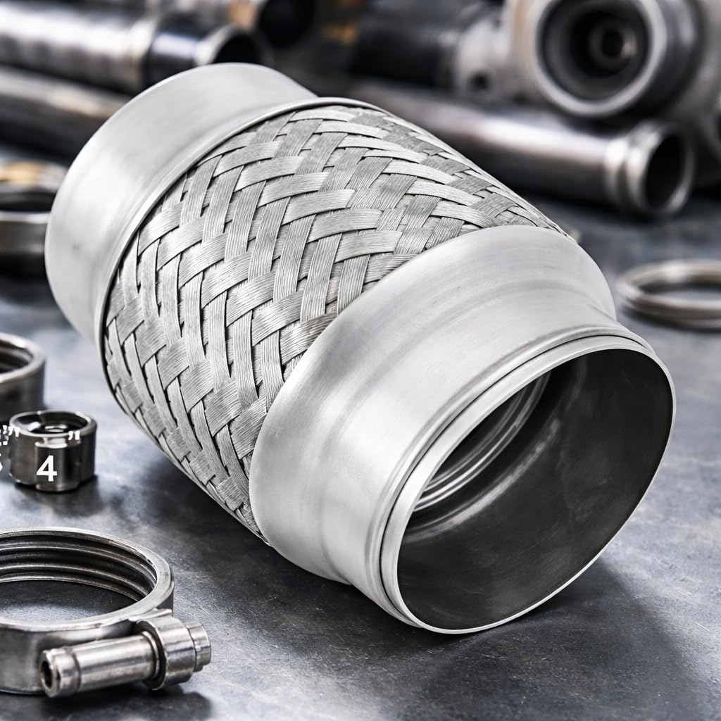 Flexible, Soufflet d'Échappement Universel en Tresse Acier Inoxydable 63.5 mm Diamètre 4 Pouces Longueur, pour Système d'Échappement Automobile et Réparation
