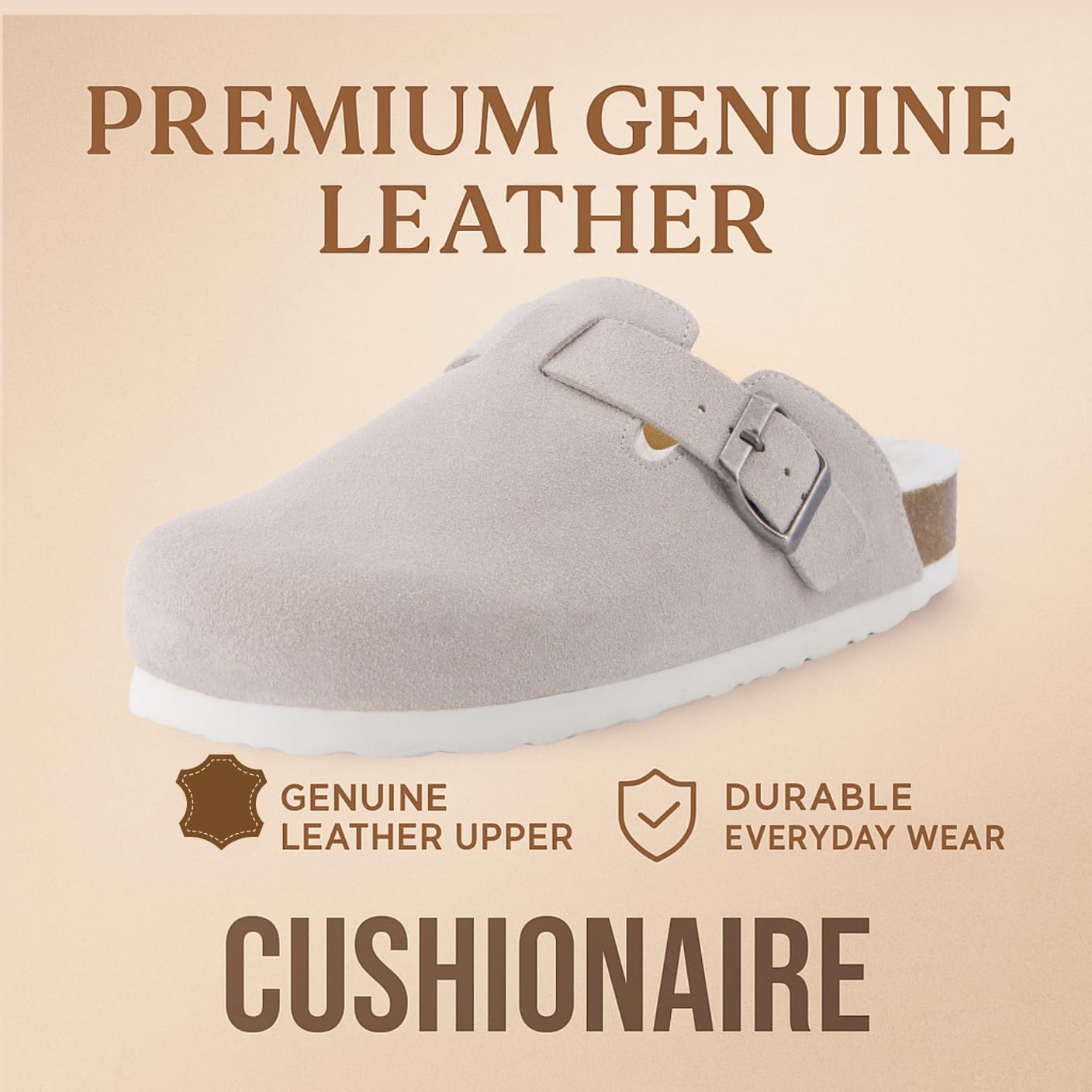 CUSHIONAIRE Women's Hana Cork footbed clog with Genuine Leather upper, Faux Fur lining, and +Comfort - Image 5