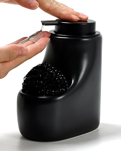 Miniatura 9 de Dispensador de jabón Bosilunlife para baño - Dispensador de jabón de cerámica gris claro, dispensador de loción, dispensador de jabón para platos