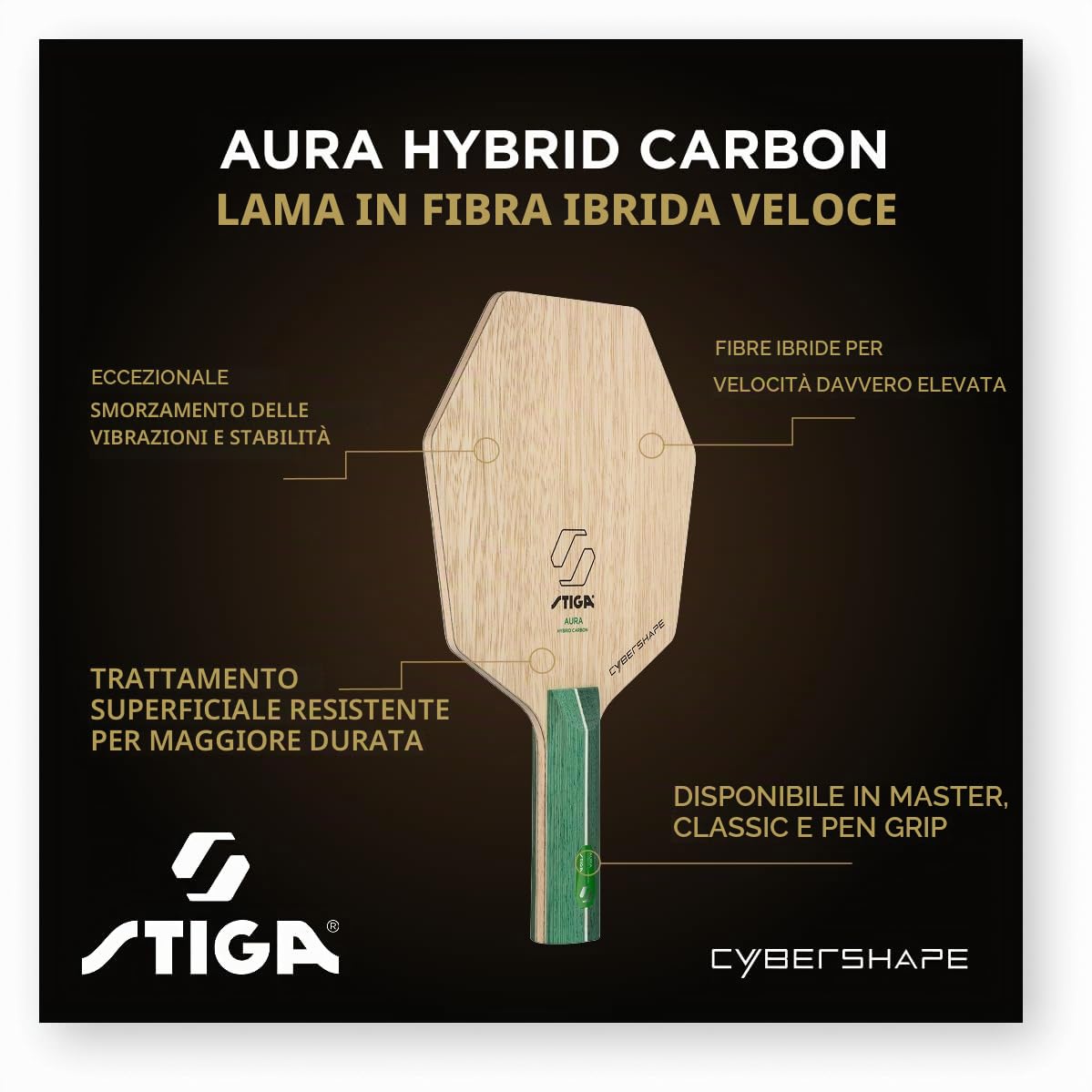 STIGA Aura Hybrid Carbon Pala Professionale per Ping Pong