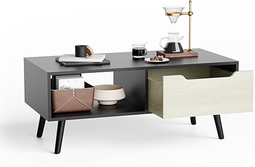 Miniatura 20 de Cozy Castle Mesa de centro moderna, mesa de cóctel de madera con almacenamiento, mesa de pasillo minimalista, mesa de centro moderna de mediados de