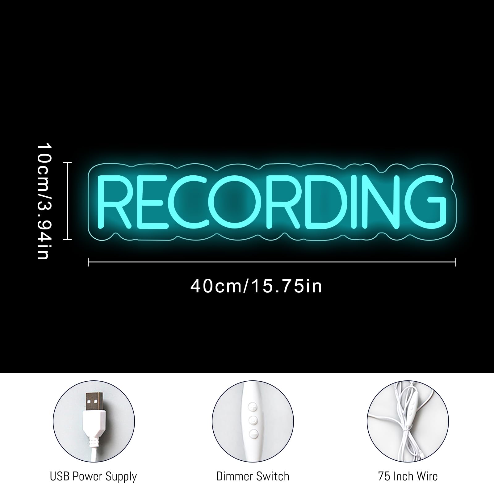Recording Neonschild, LED-Studio, Live-Dekorationslichter, dimmbares Lichtschild für Streamer, Influencer, Gamer, Zimmer, Bar, Club, Home, Party-Dekoration (Eisblau)