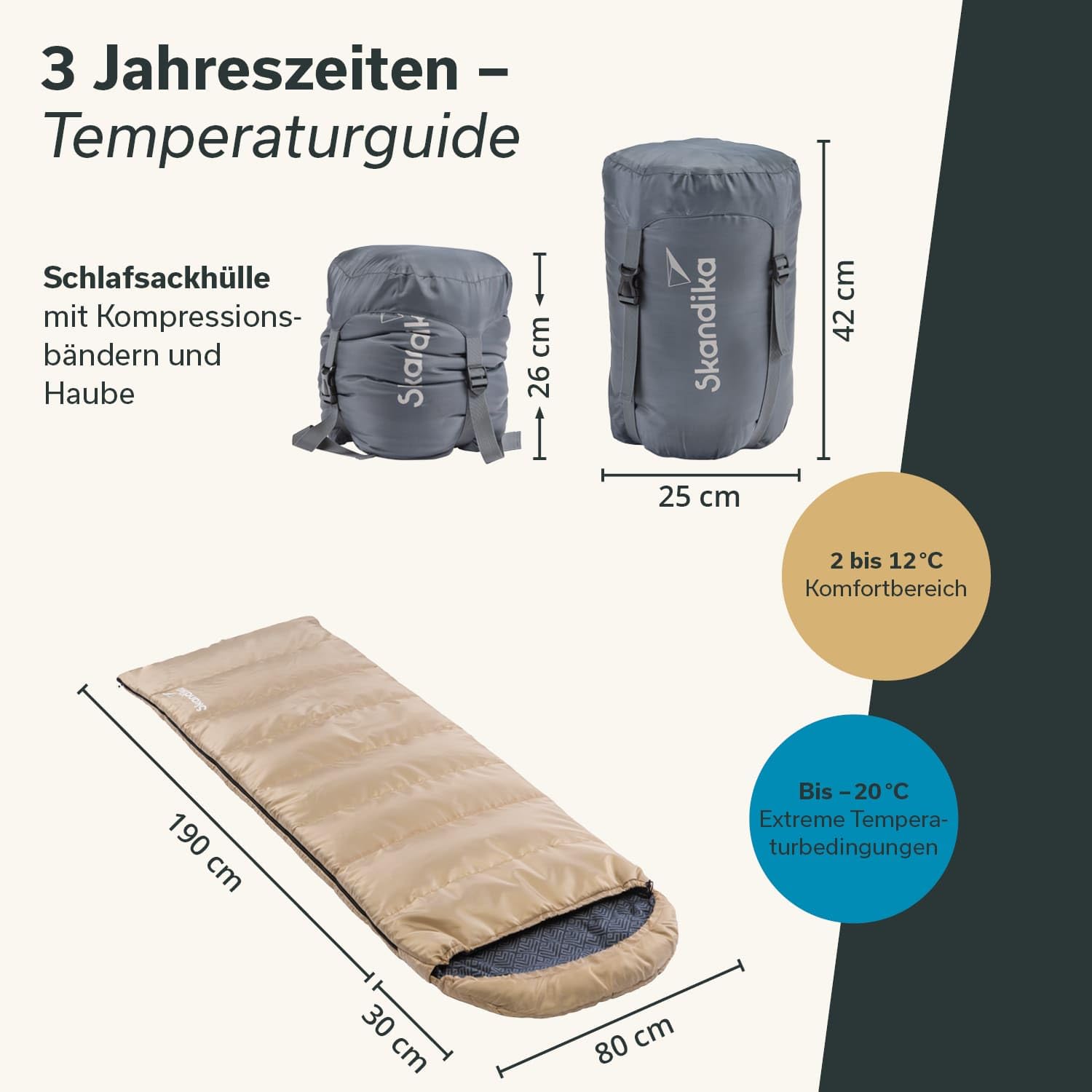 Skandika Dundee Flannel śpiwór dla dorosłych, śpiwór dla dorosłych, z zawieszeniem, na 3 pory roku, do -20°C, 220 x 80 cm/220 x 160 cm, prostokątny