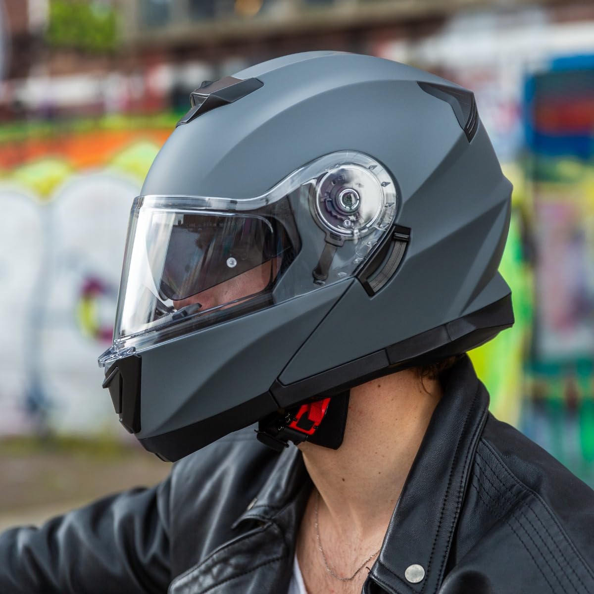 VINZ Busan Casco Modular con Visera Solar | Casco Moto & Scooter & Ciclomotor | ECE 22.06 Homologado | En Tamaño XS - XXL | para Hombre y Mujer — view 9