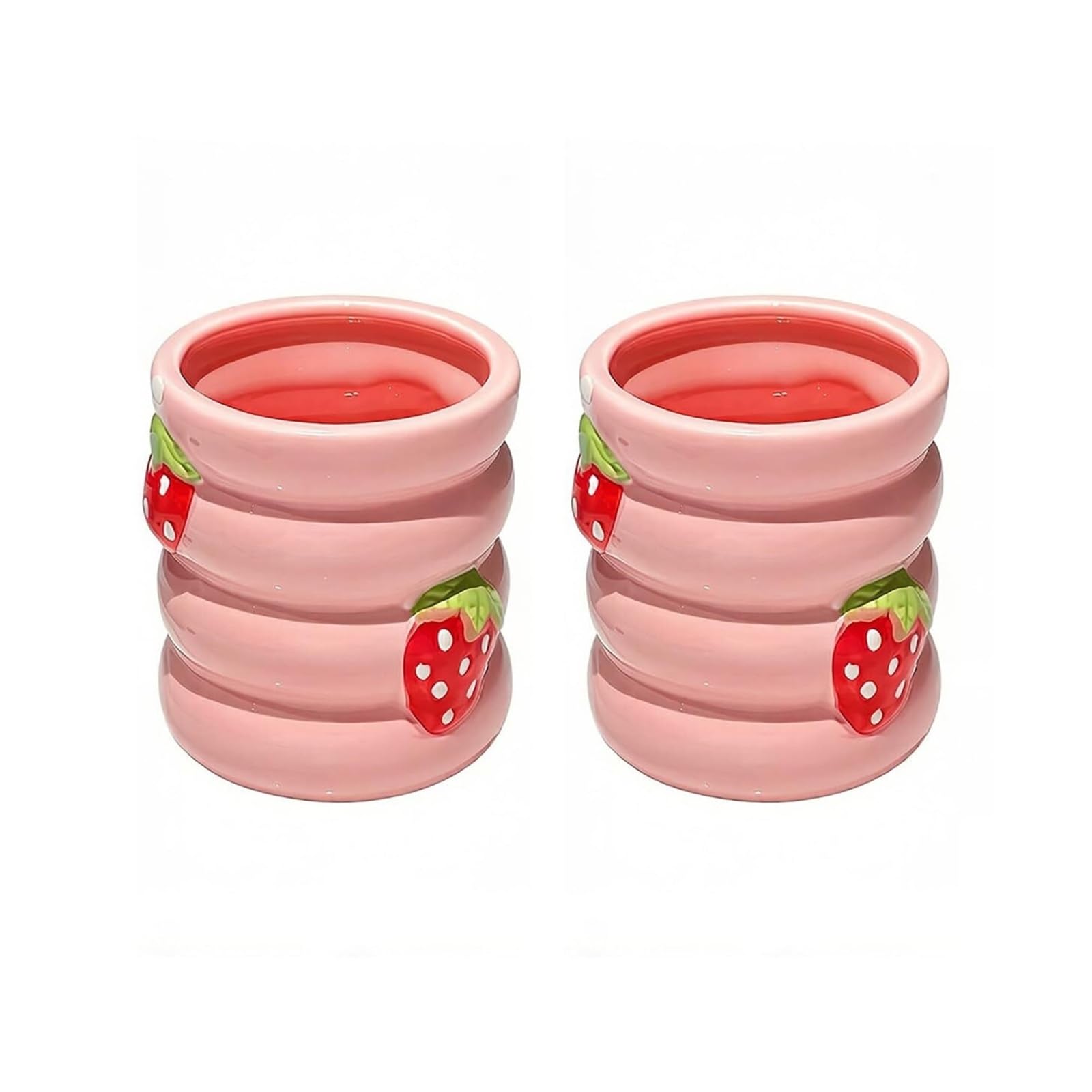 Toothbrush Holder 2 PCS Pink Ceramic Mouthwash Cup Cute Strawberry Embossed Toothbrush Reusable Mouthwash Cup