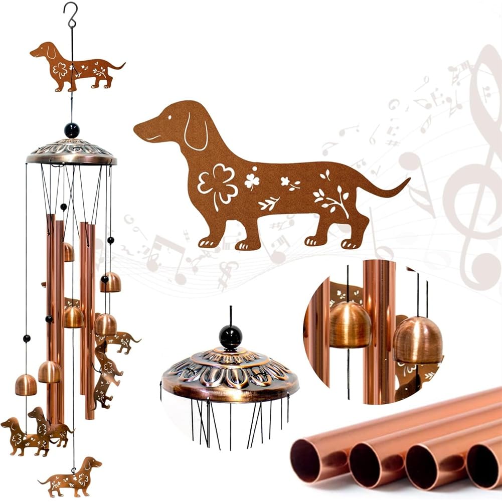 UDSKNV[KSL Dachshund Dog Wind Chimes for Outside, Outdoor/Indoor Windchimes, Home, Lawn, Porch, Yard Decorations, Metal Garden Decor
