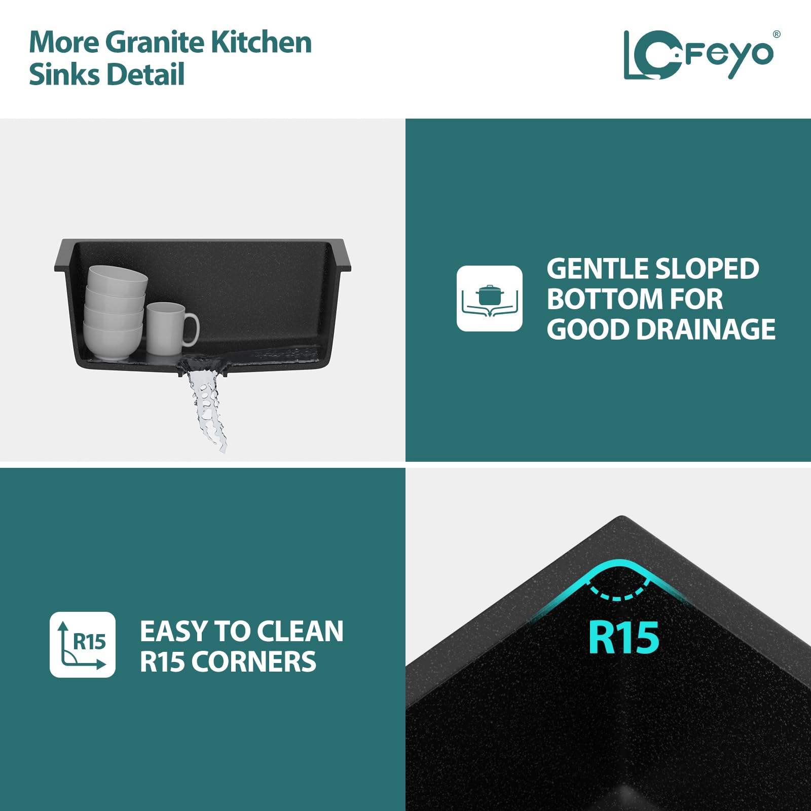 LOF-Q4542 - Fregadero de cocina negro de 18 x 16 pulgadas, fregadero de granito negro pequeño de granito de cuarzo moderno bajo encimera, fregadero de cocina de un solo cuenco, fregadero 5