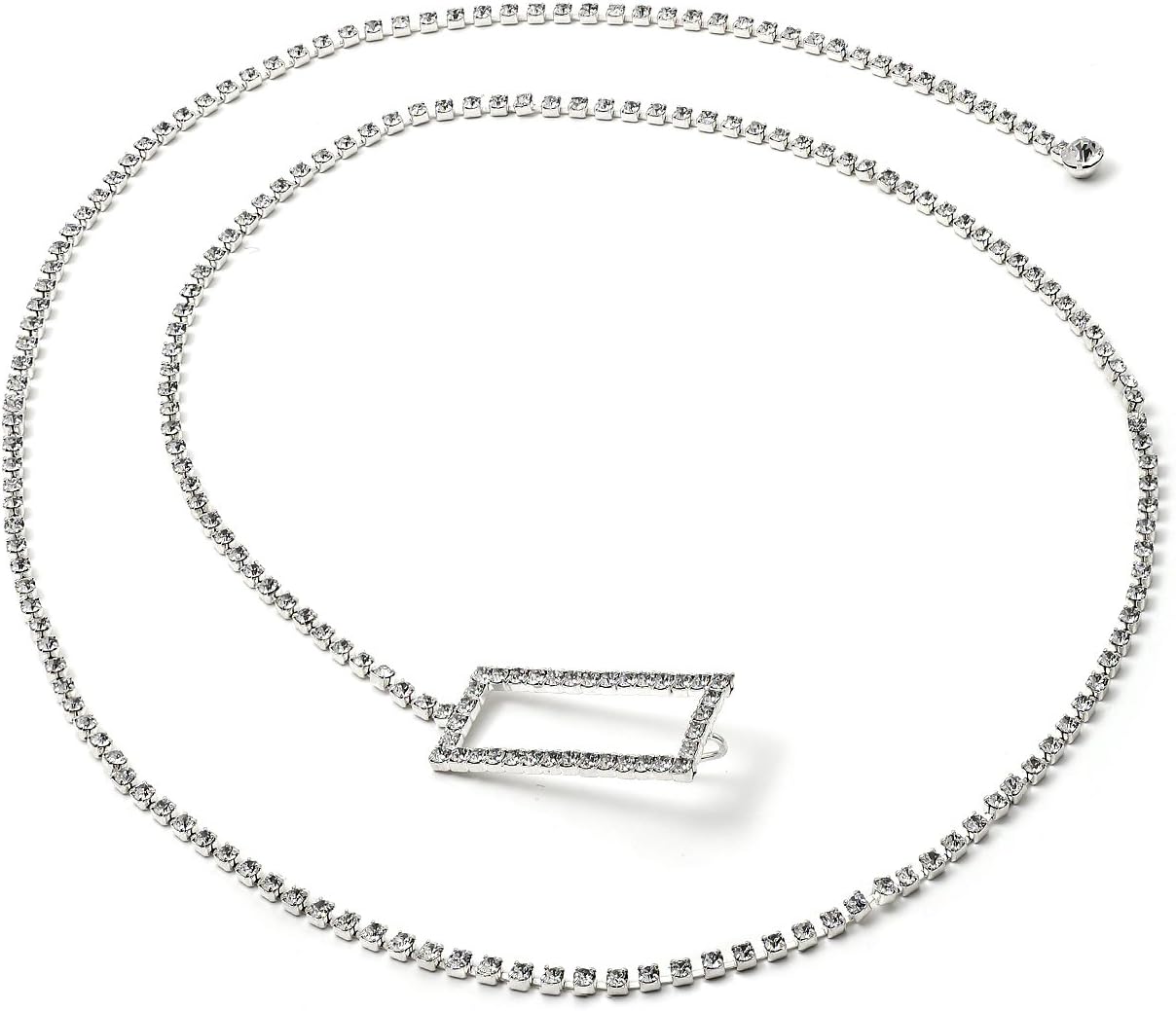 Topwholesalejewel Silver Crystal Rhinestone Single Line Belt with Rectangle Buckle