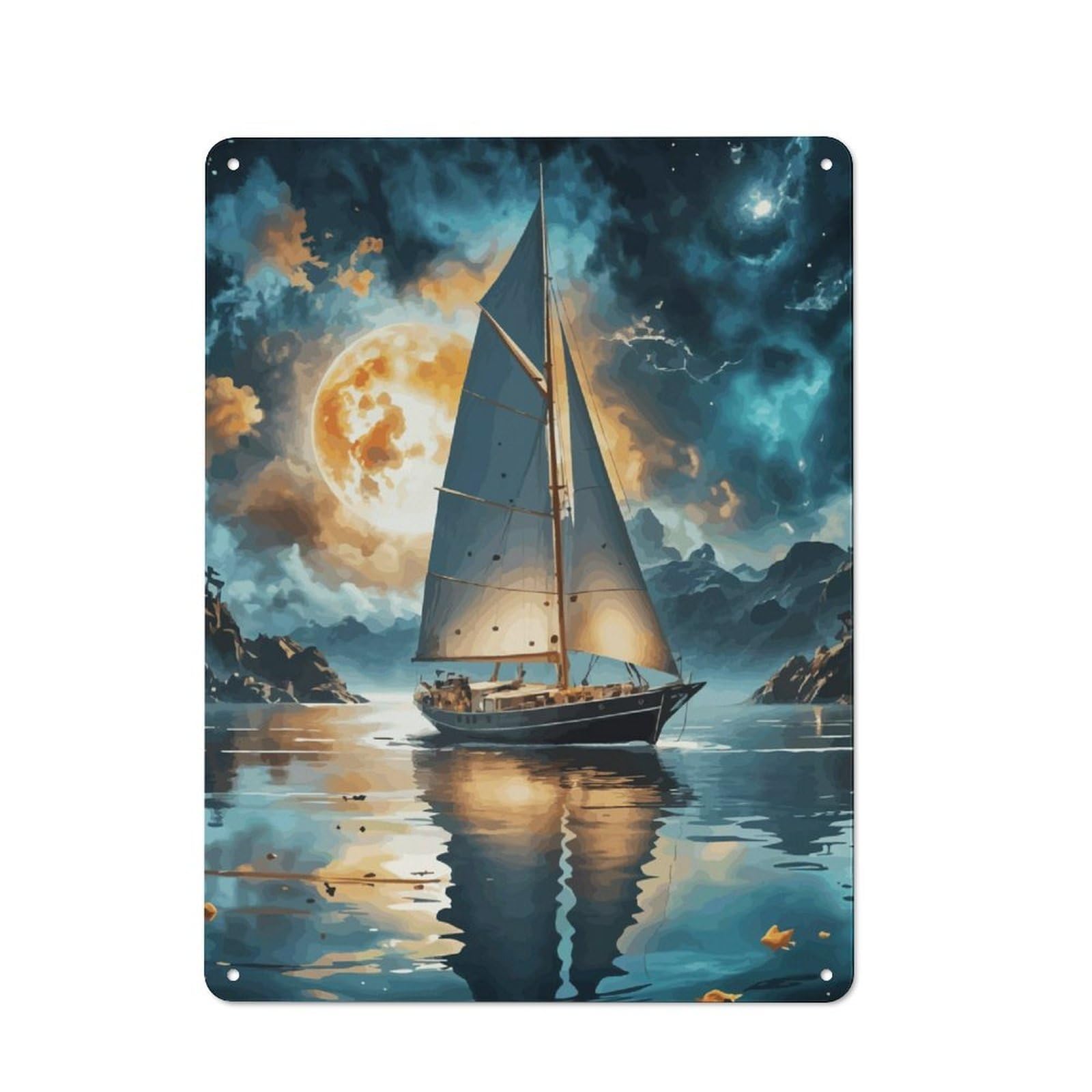 Junmoney Moonlit Voyage Tin Wall Plaque 40X30cm With For Pub Or Café, Suited To Pub Decor Enthusiasts, For Retro Home Interiors